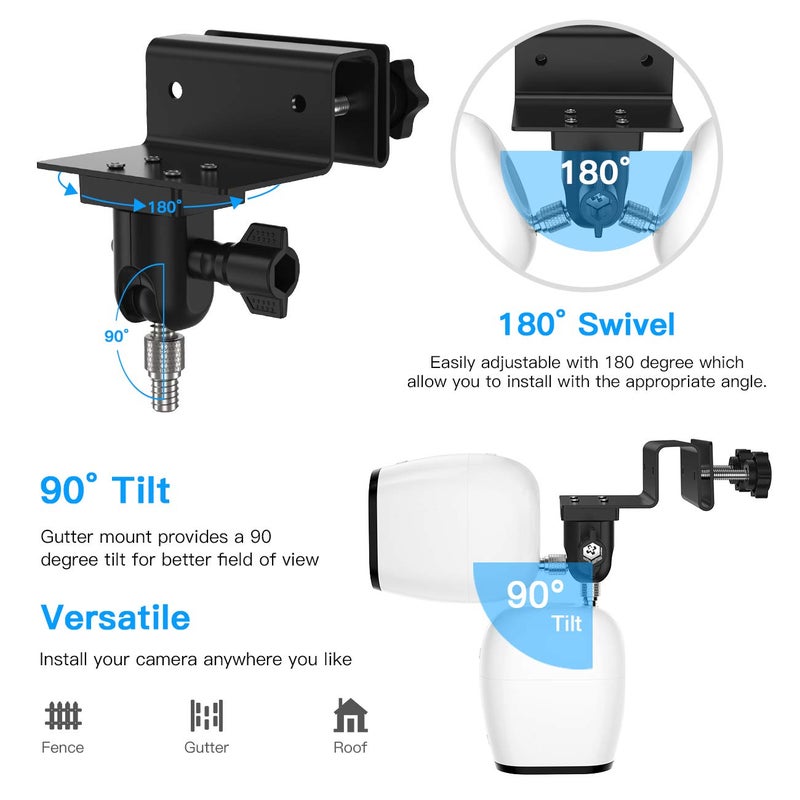 OkeMeeo Gutter Mount for eufy Cam 2C Pro/2C/SoloCam C210/SoloCam C120/Arlo Pro 5S/Pro 4/Pro 3/Arlo Ultra 2/Arlo Essential/Arlo Solar Panel, No Drill Mount (Black, 2 Pack) - Image 3
